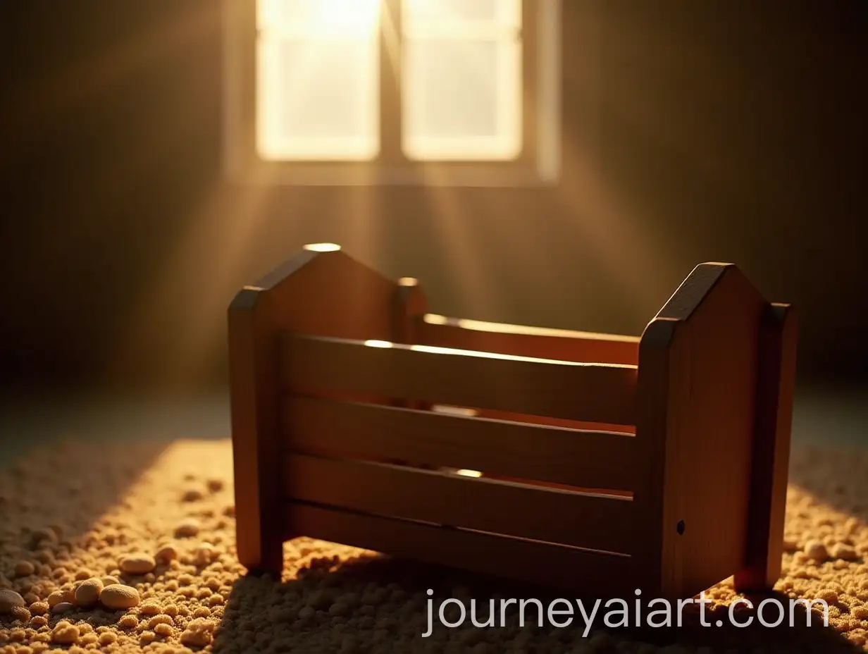 Nativity-Scene-with-Wooden-Cradle-and-Light-Rays-Streaming-Through-Window