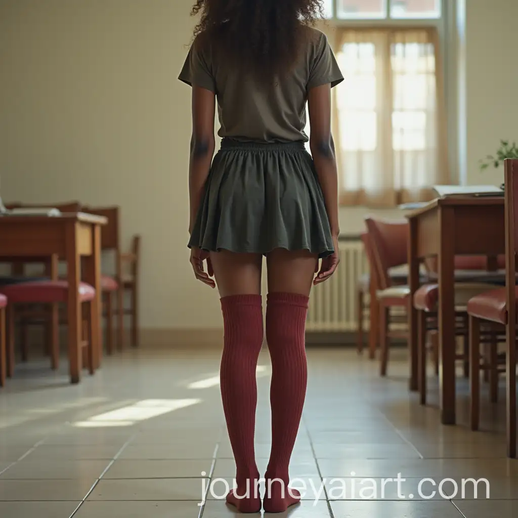 African-American-College-Girl-in-Skirt-and-Thigh-High-Socks