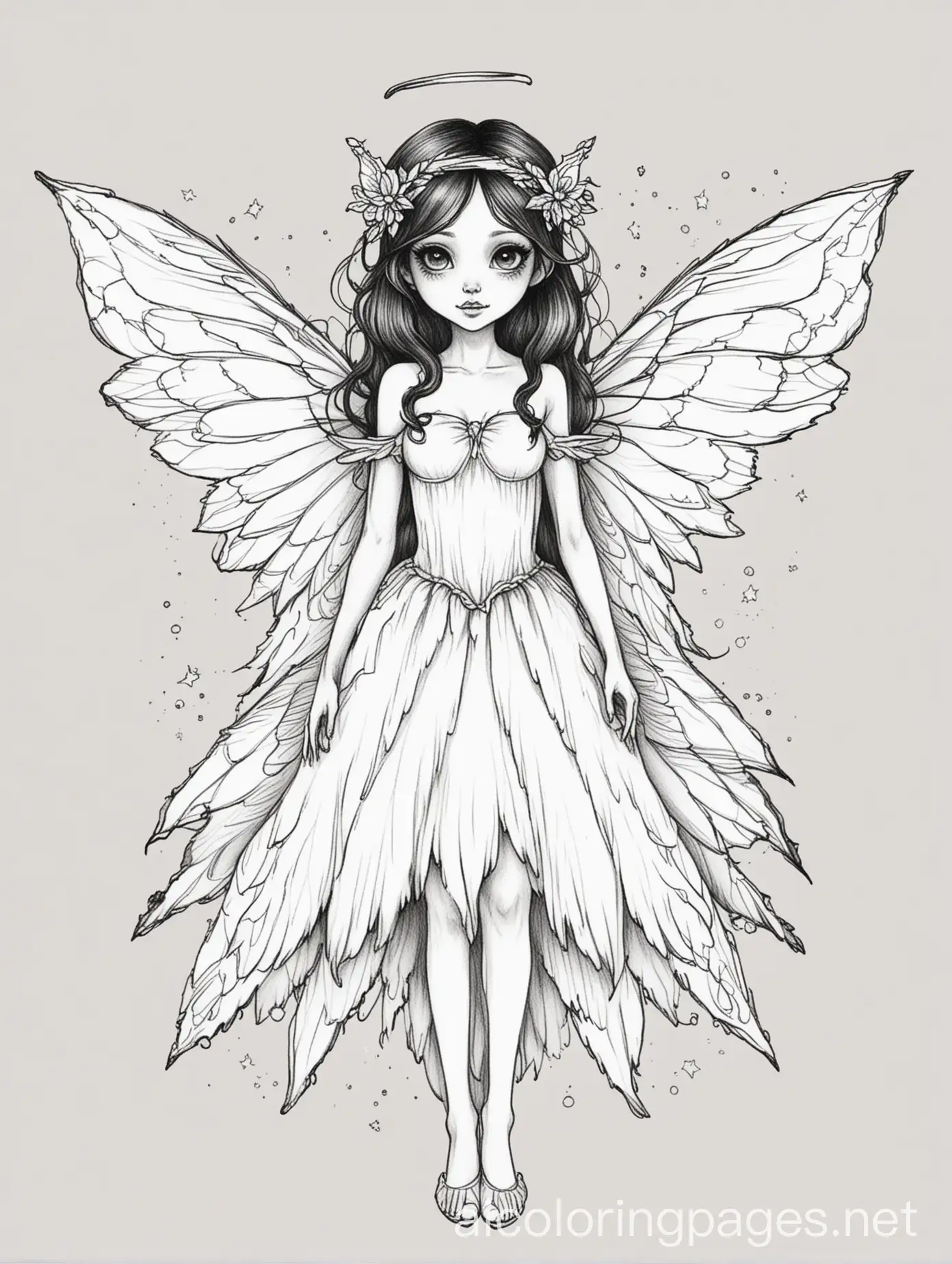 Spooky-Halloween-Fairy-with-Wings-in-Line-Art-Style