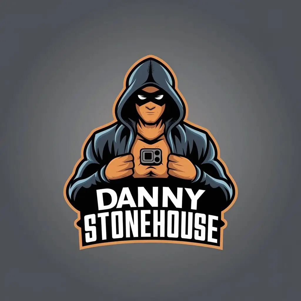 LOGO Design For Danny Stonehouse Superhero Style with Masked Hooded Character and GoPro