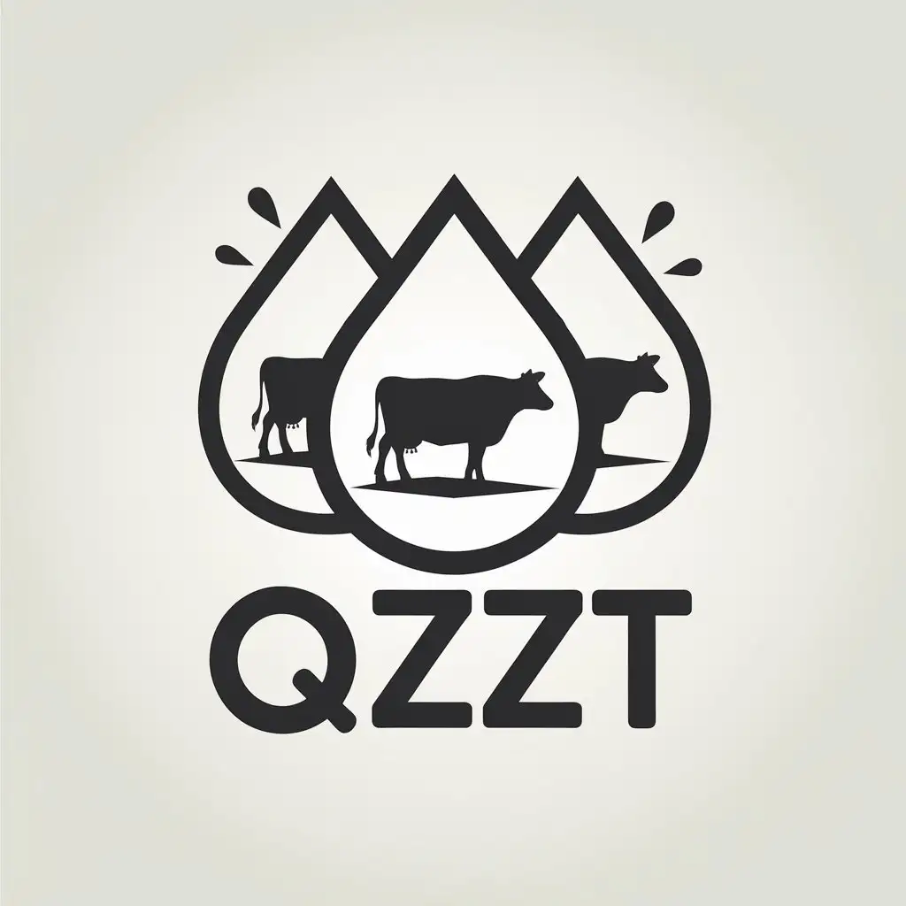 a vector logo design,with the text "QZZT", main symbol:3 drops of breast milk and a picture of a cow in it,Moderate,clear background