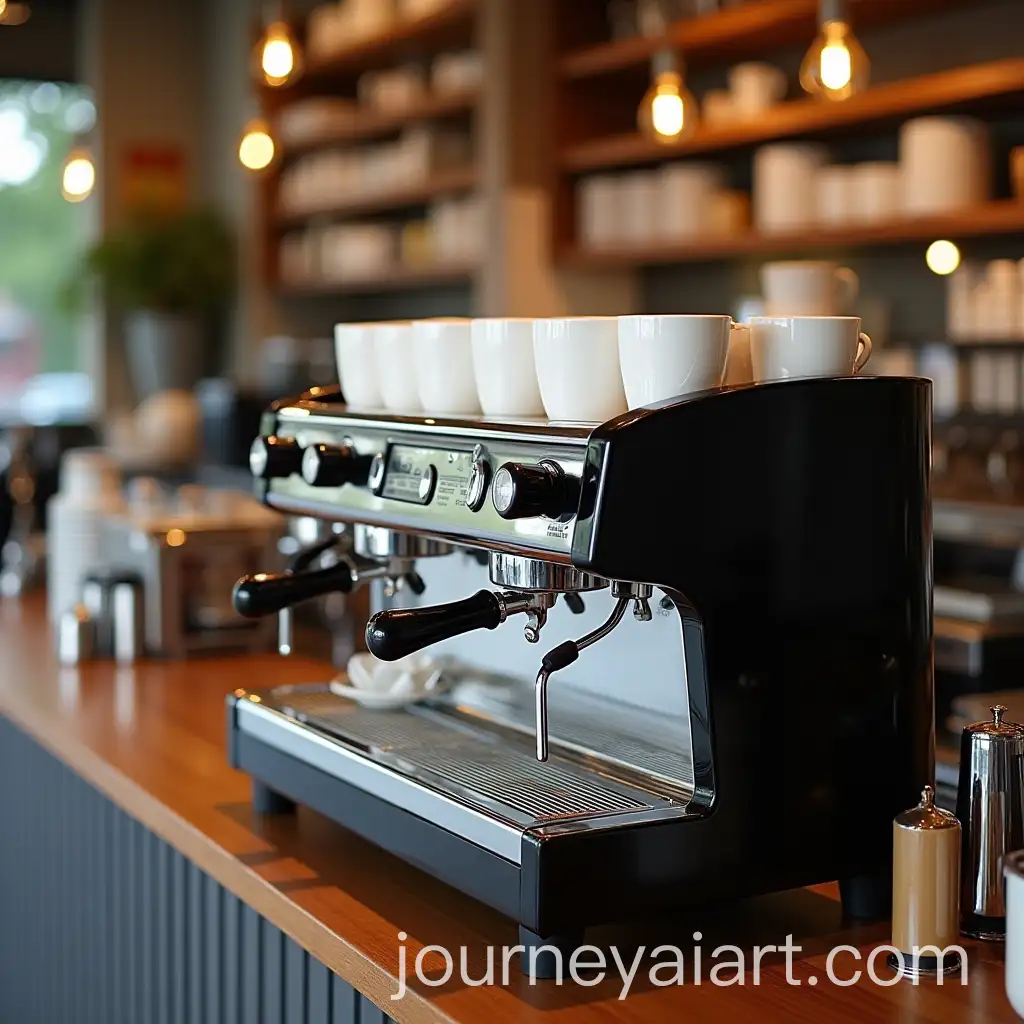 Coffee-Machine-with-Cups-on-Counter-in-Coffee-Shop