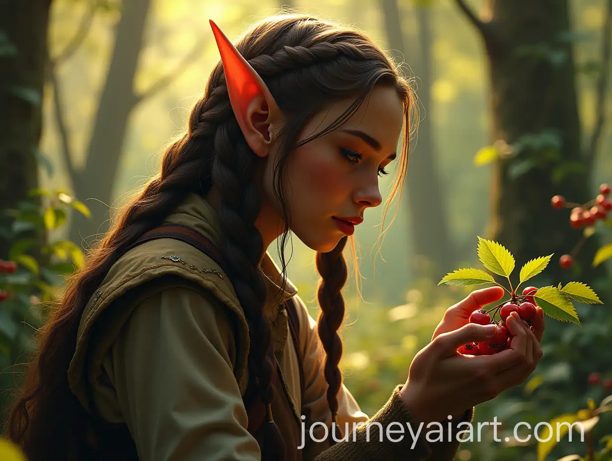 Female-Elf-Picking-Berries-in-a-Lush-Forest-with-CopperColored-Skin
