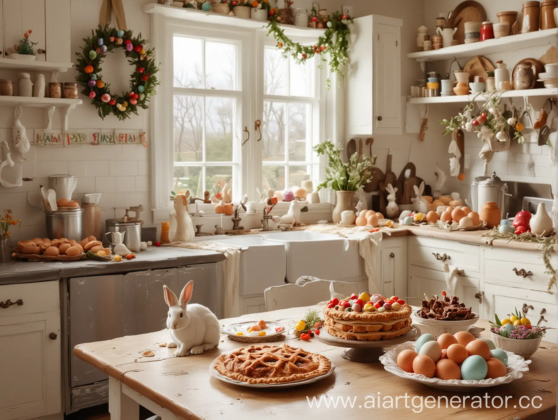 Bright-Kitchen-with-Easter-Decorations-and-a-Rabbit-Sitting-on-the-Table