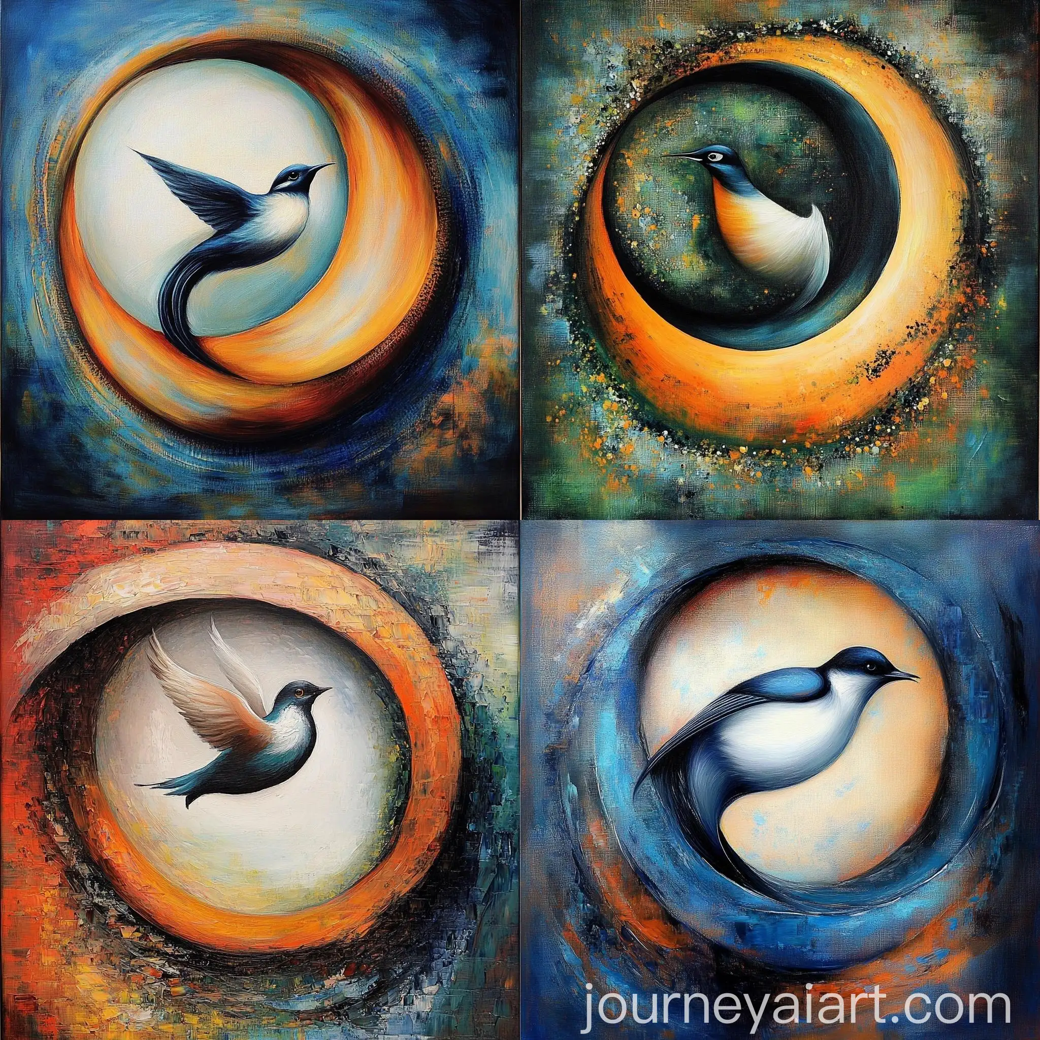 Abstract-Surrealism-Oil-Painting-of-a-Bird-in-Swirling-Patterns