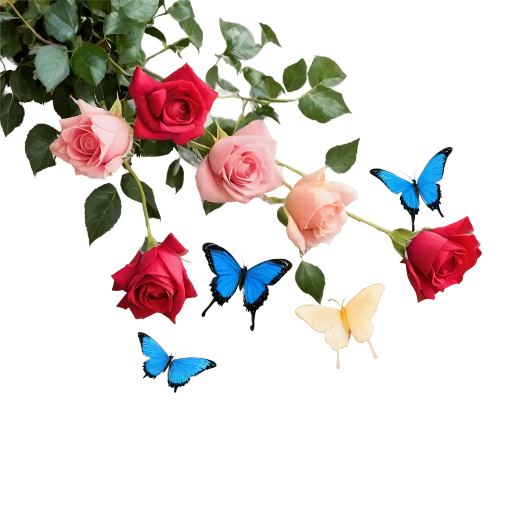 Vibrant-Bouquet-of-Colorful-Roses-with-Butterflies-PNG-Image-for-HighQuality-Floral-Art