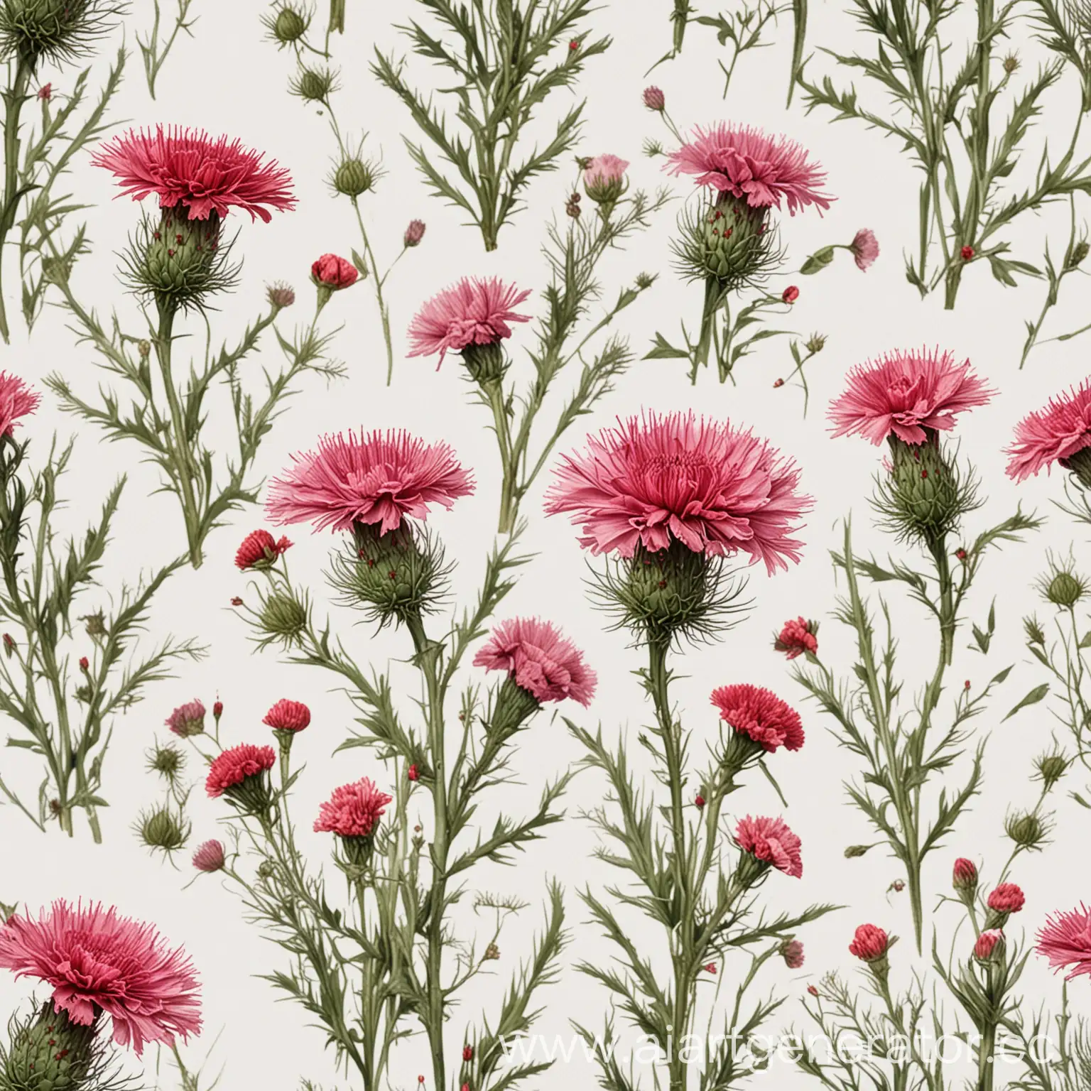 Design thistles and carnations with a white background