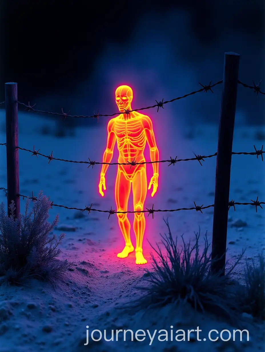 Thermal-Camera-Footage-of-HumAI-Art-Prompt-Expansionanoid-Figure-Crawling-Through-Barbed-Wire-in-Desert-Landscape