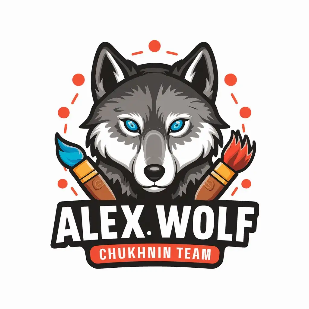 LOGO-Design-For-Alex-Wolf-Vibrant-Vector-Design-with-Brush-and-Blue-Eyes-Theme