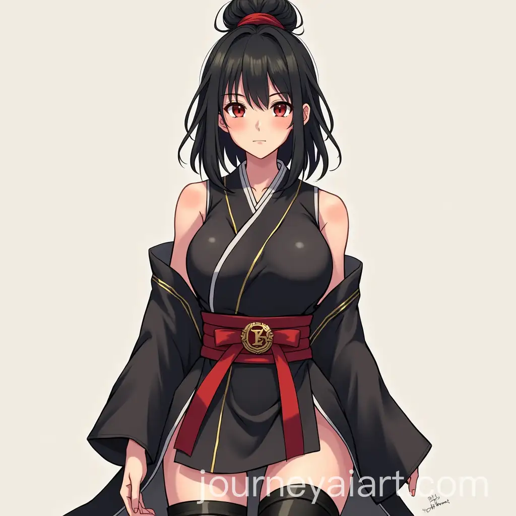 Muscular-Woman-in-Jujutsu-KaisenInspired-Asian-Dress-Uniform-with-Red-Eyes-and-ThighHigh-Boots