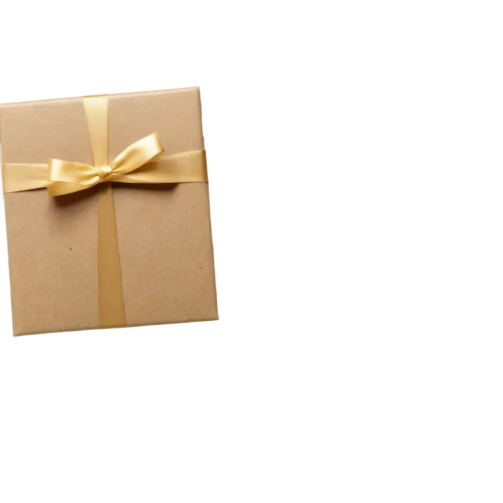 A very thin square cardboard box with a surprise, wrapped with a beautiful gift ribbon.