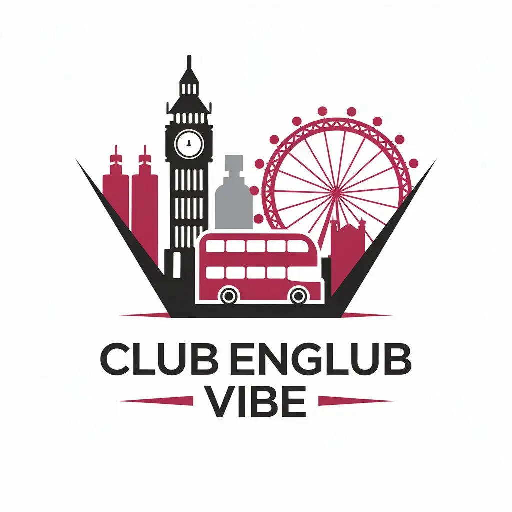 a vector logo design,with the text "Club  ENGLUB VIBE", main symbol:Attractions of London,Minimalistic,be used in Others industry,clear background