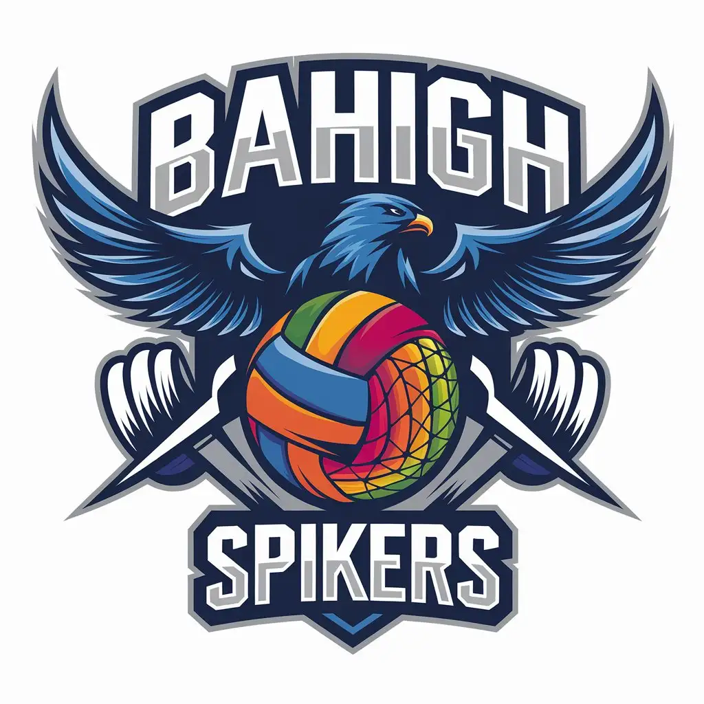 LOGO Design for BAHIGH SPIKERS Colorful Volleyball Net and Blue Falcon Theme for Sports Fitness