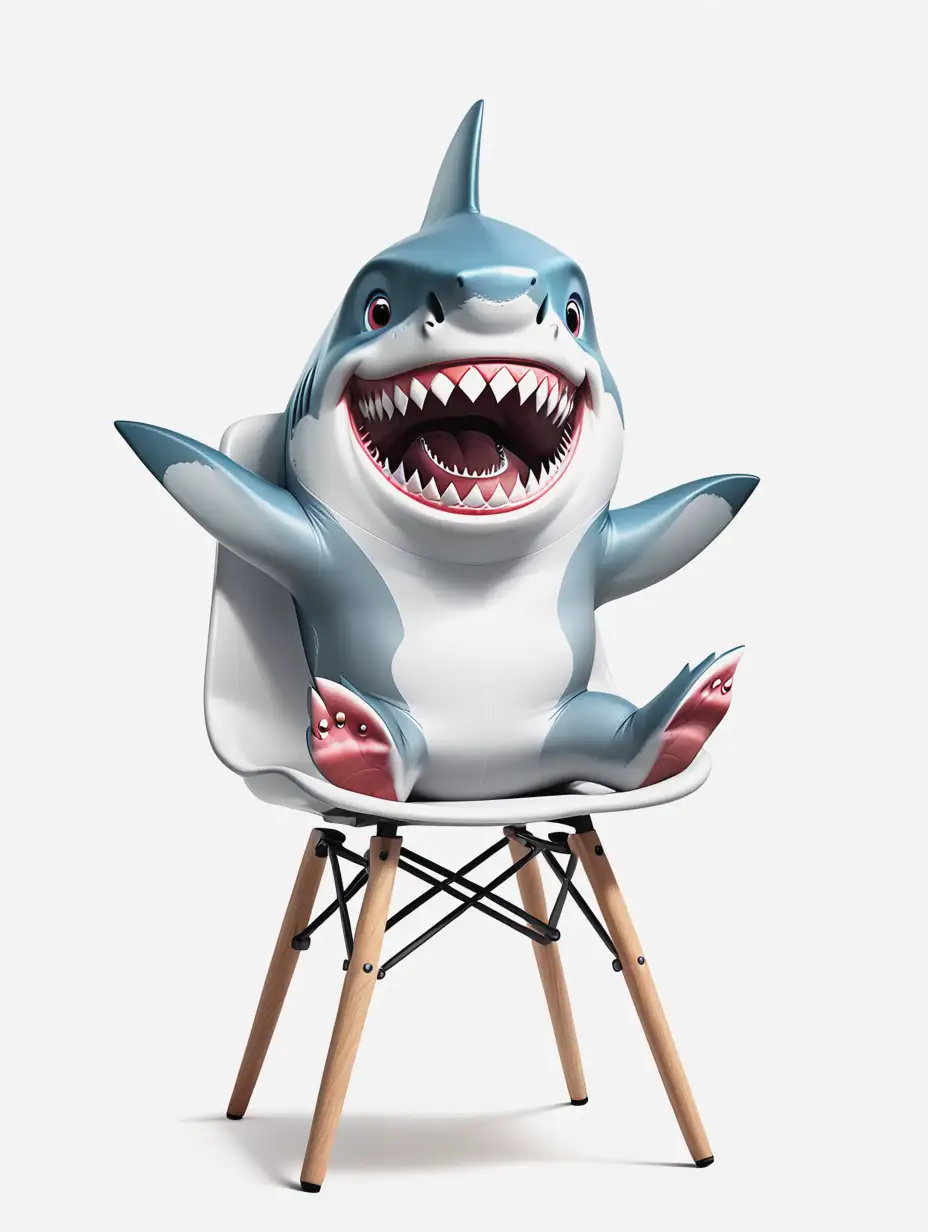 Whimsical Shark with a Chair in Its Mouth on a White Background