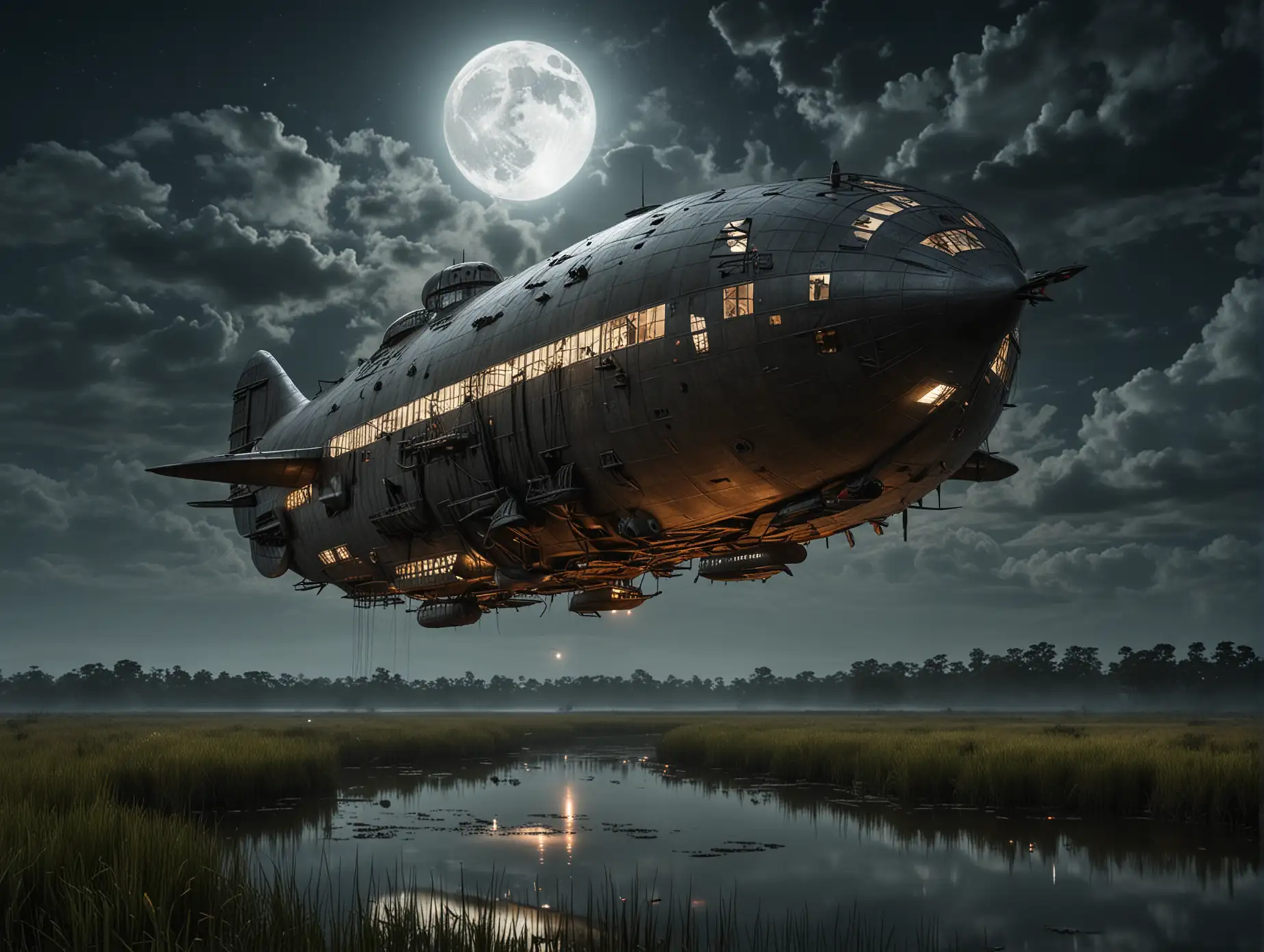 Majestic-War-Airship-Flying-Over-Night-Marsh-under-Full-Moon