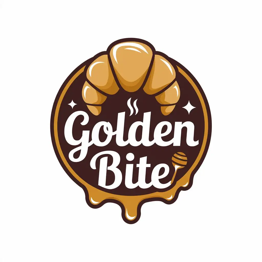 LOGO Design for Golden Bite Golden Croissant Steaming Coffee and Honey with Warm Color Palette