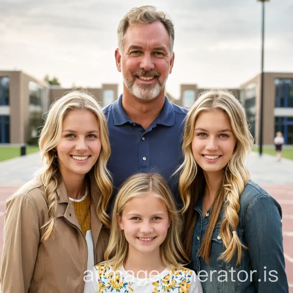 Father-with-Three-Daughters-in-Front-of-College-Building