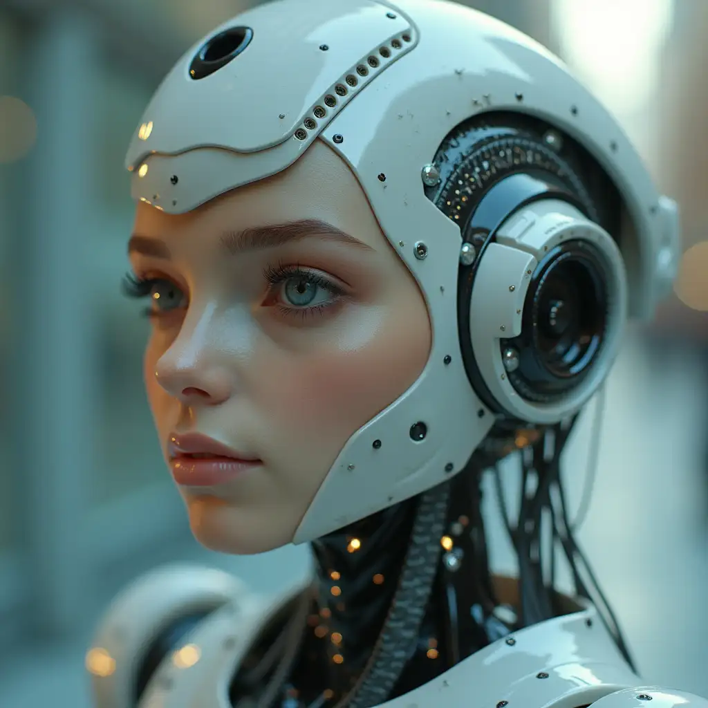 A face of a lady  in form of a  robot