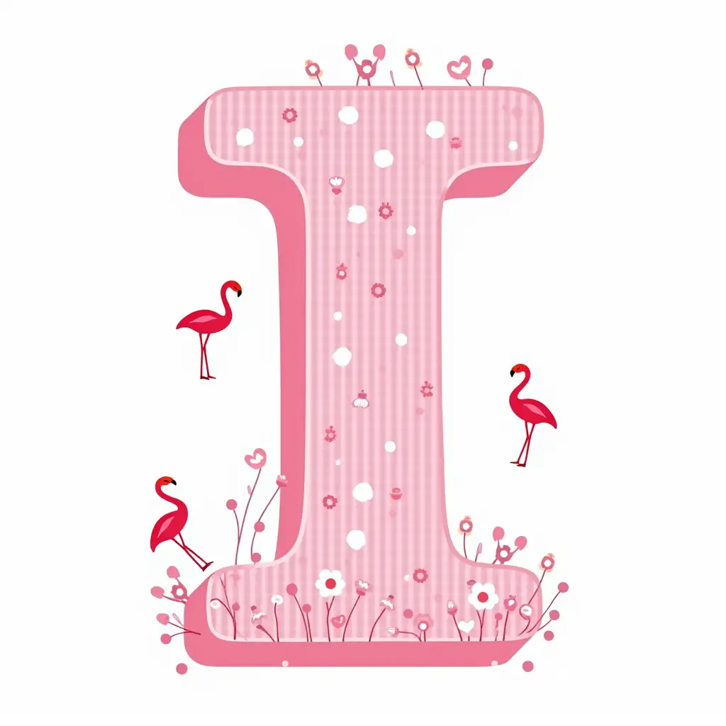 Pink-Curly-Letter-I-with-Flamingo-Birds-on-a-White-Background