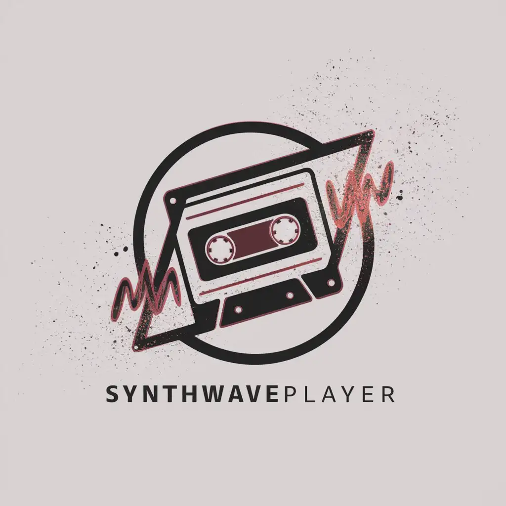 a logo design,with the text "SynthwavePlayer", main symbol:rhythm,tape,music,Synthwave,particle effects,neon light,icon,Minimalistic,clear background