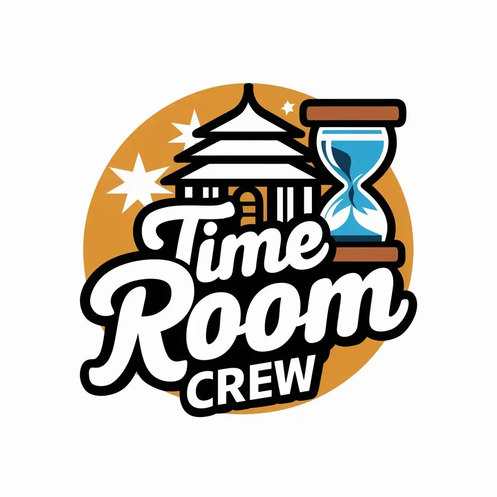 LOGO Design for Time Room Crew Temple and Hourglass with Dragon Ball Four Star Theme