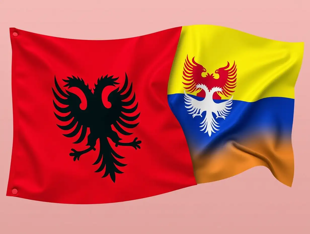 Albanian flag together with kosova flag 3D