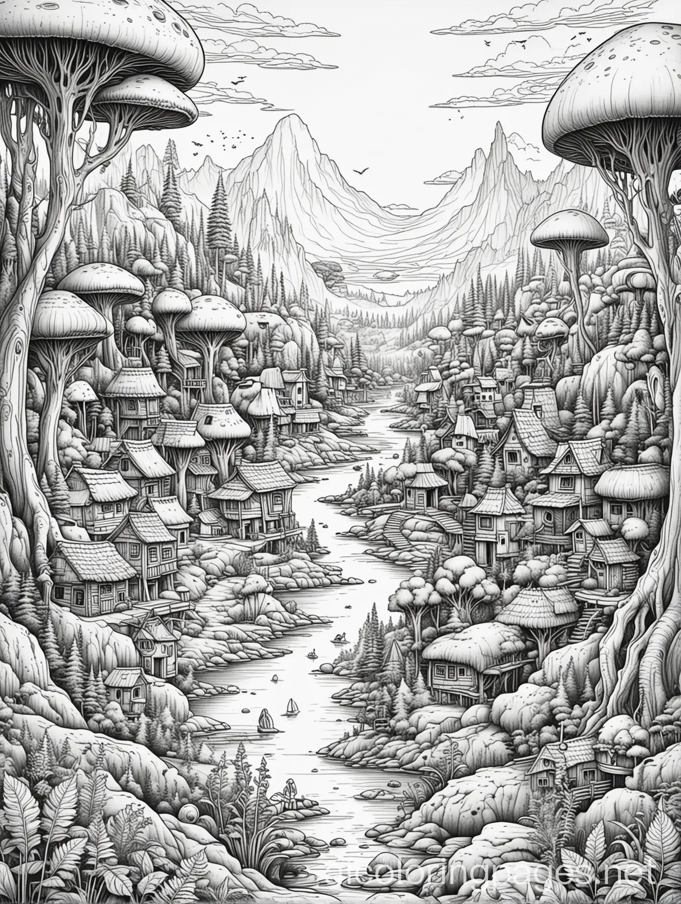 Alien-Village-in-Forest-Coloring-Page