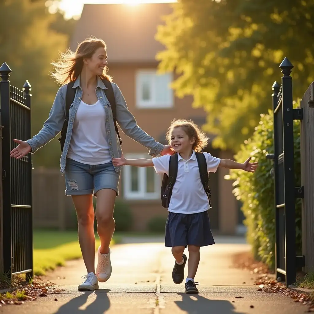 Parent-Welcoming-Child-After-School-in-Sunny-Weather