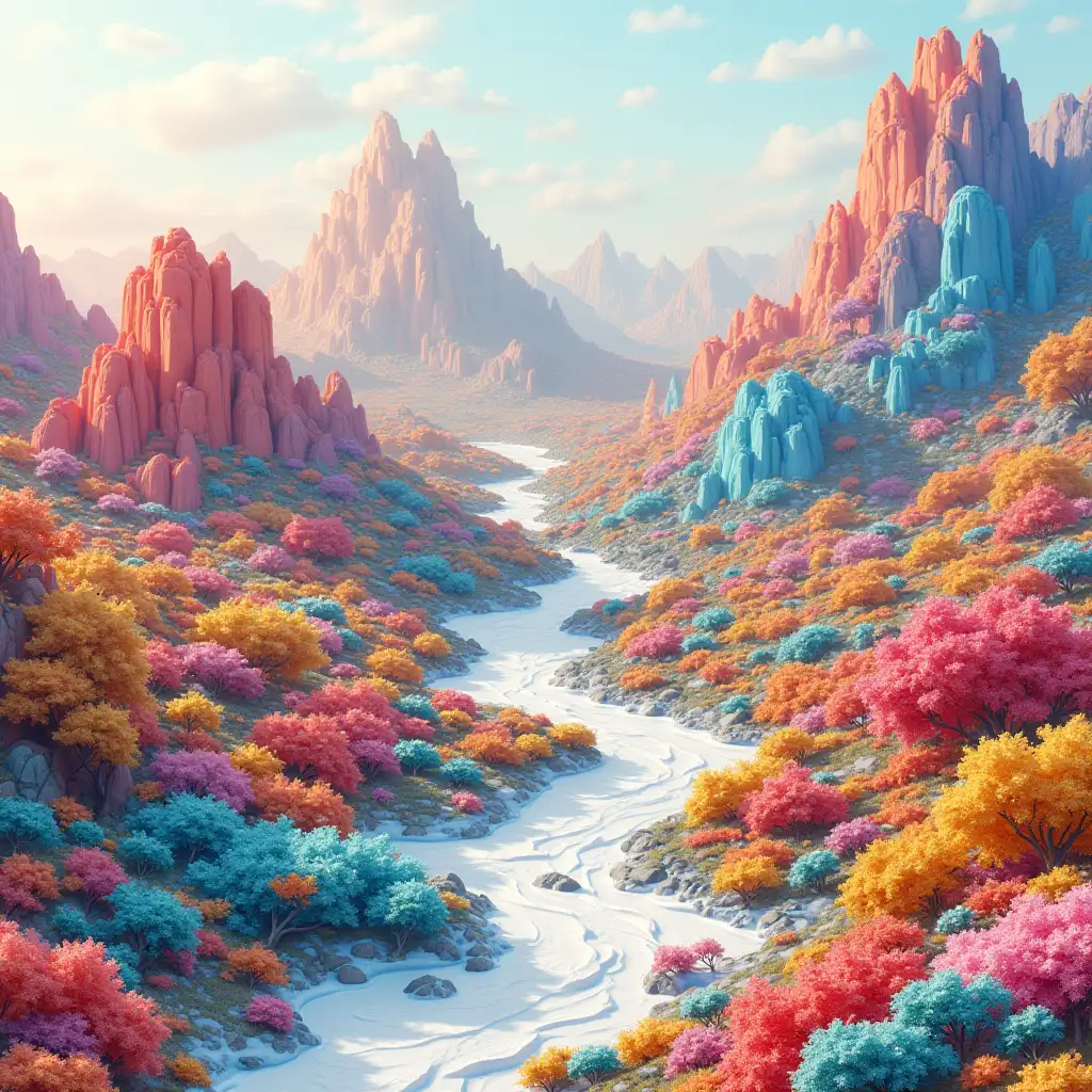 extremely detailed colorful 2d landscape