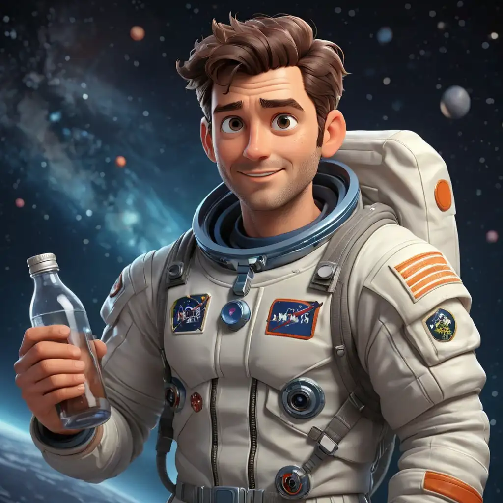 Cartoon-Astronaut-Holding-Bottle-in-Space-Scene