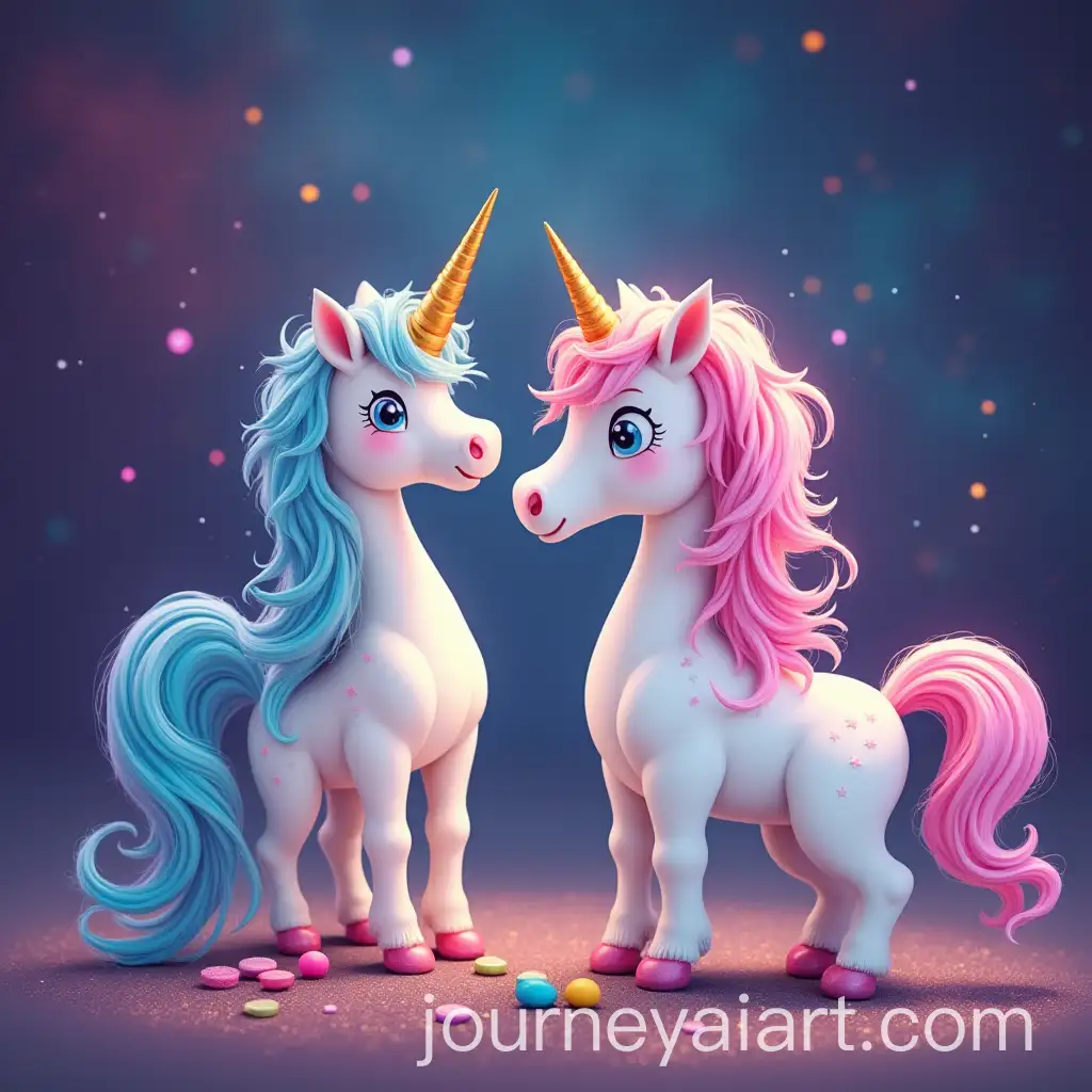 Unicorn-Parent-and-Child-in-a-Rainbowcolored-Space-with-Twinkling-Stars-and-Candies
