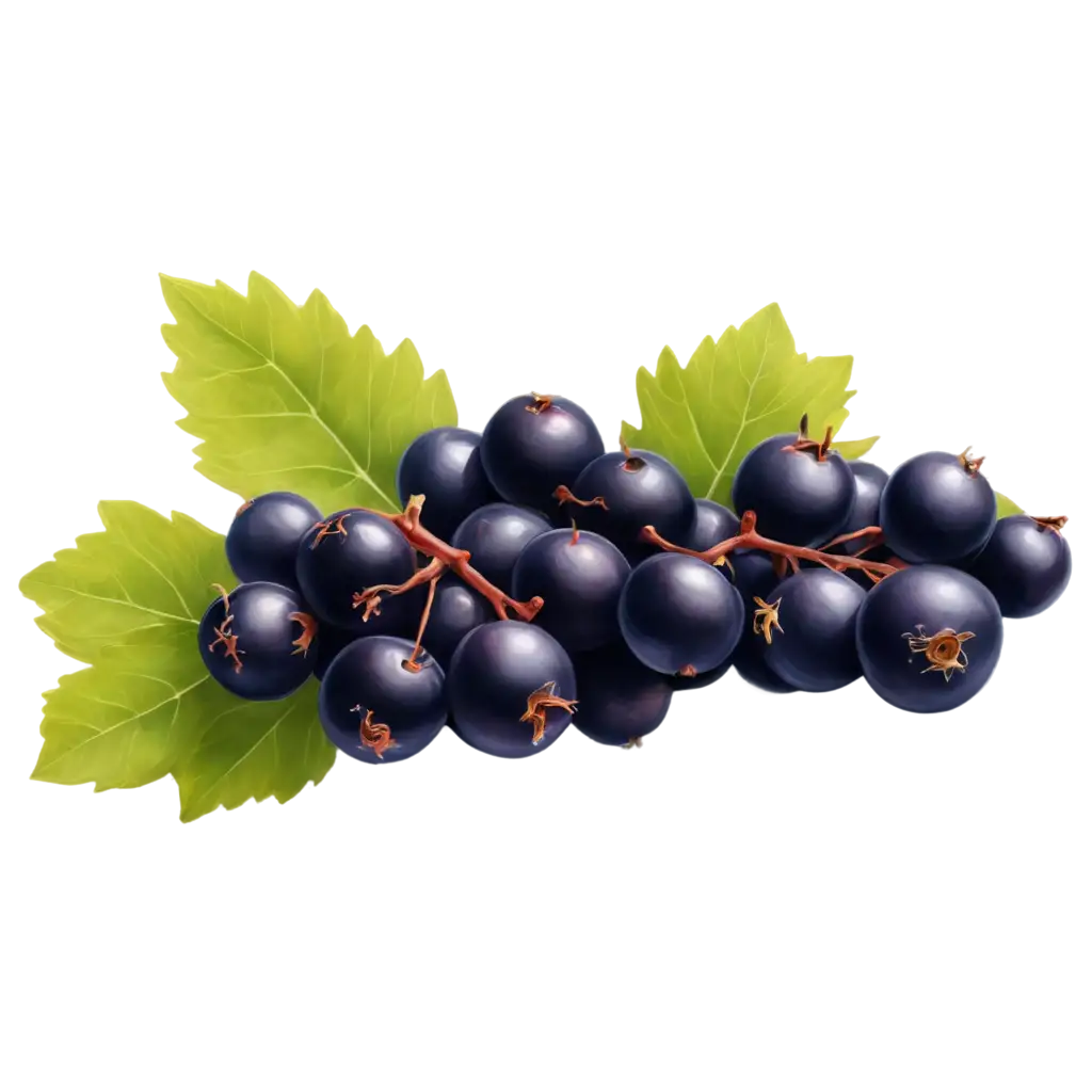 Stunning-Hyperrealistic-PNG-of-Black-Currant-Berries-with-Leaves