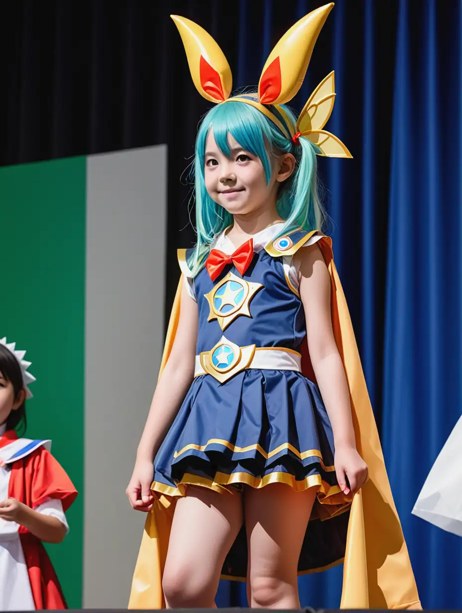 Third-Grade-Girl-Competing-in-Cosplay-Contest-on-Stage