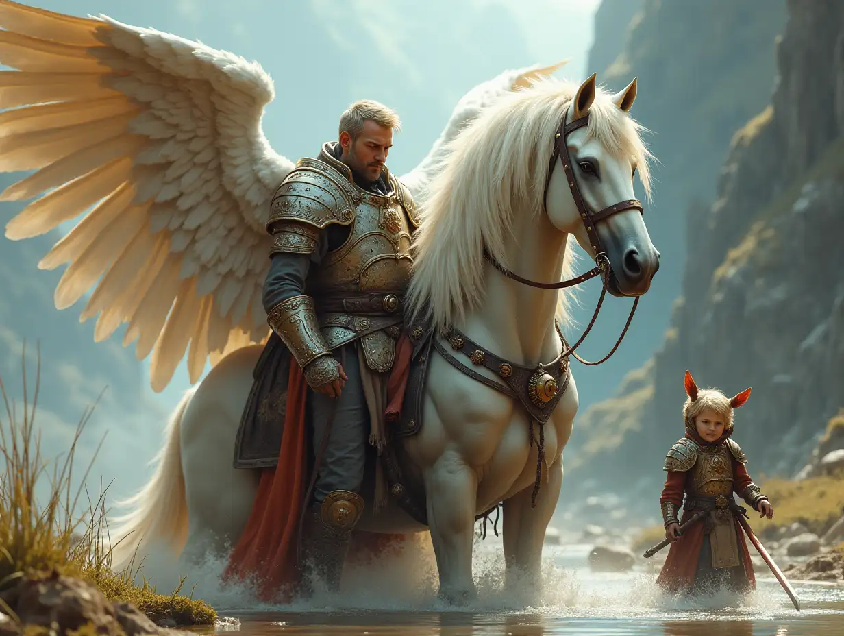 Ki-Fantasy family,Man with angel wings and children giant riverhorse face with and with angel wing armor equipment