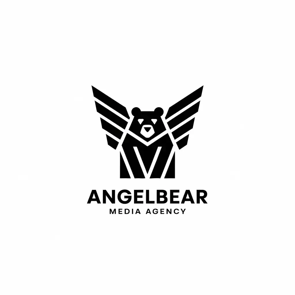 LOGO Design for AngelBear Media Agency Geometric Minimalist Bear with Angel Wings