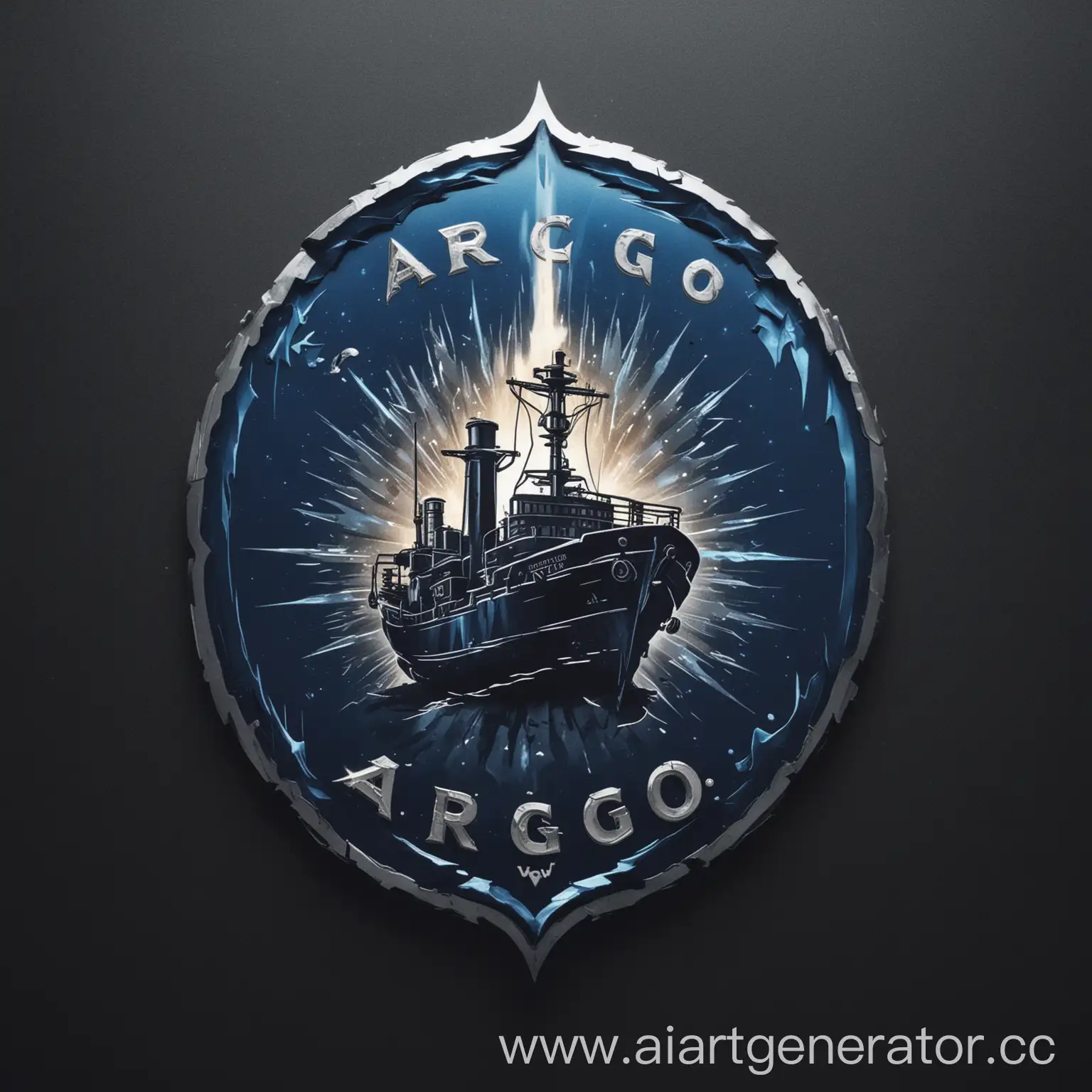 Legendary-Argo-Ship-Silhouette-with-Arc-Welding-Sparks-in-Metallic-Silver-and-Blue