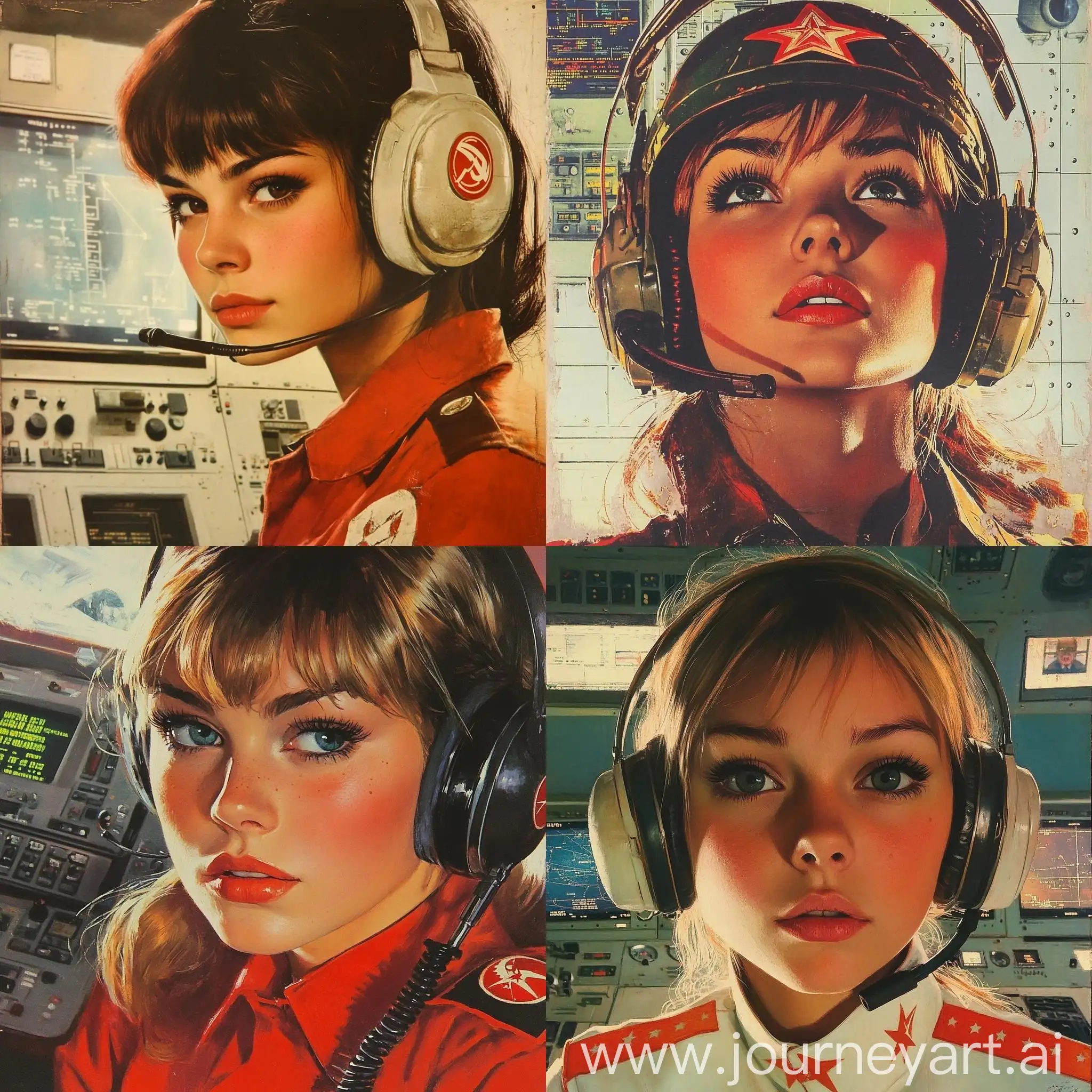 Vintage-CCCP-Propaganda-Poster-Beautiful-Russian-Girl-with-Headset-in-Control-Room