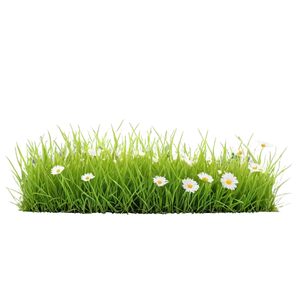 HighQuality-PNG-Image-of-Isolated-Fresh-Spring-Grass-with-Blooming-Daisy-Wildflowers