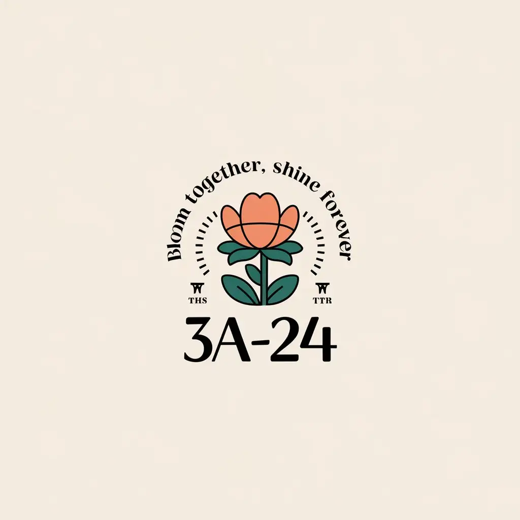 a vector logo design,with the text "3A-24", main symbol:slogan of mine: Bloom Together, Shine Forever. My class is always energetic, youthful, united, working hard, and very friendly like family members. I want to design more softly because my class has many female students, but not losing the edge in small details.,Moderate,clear background