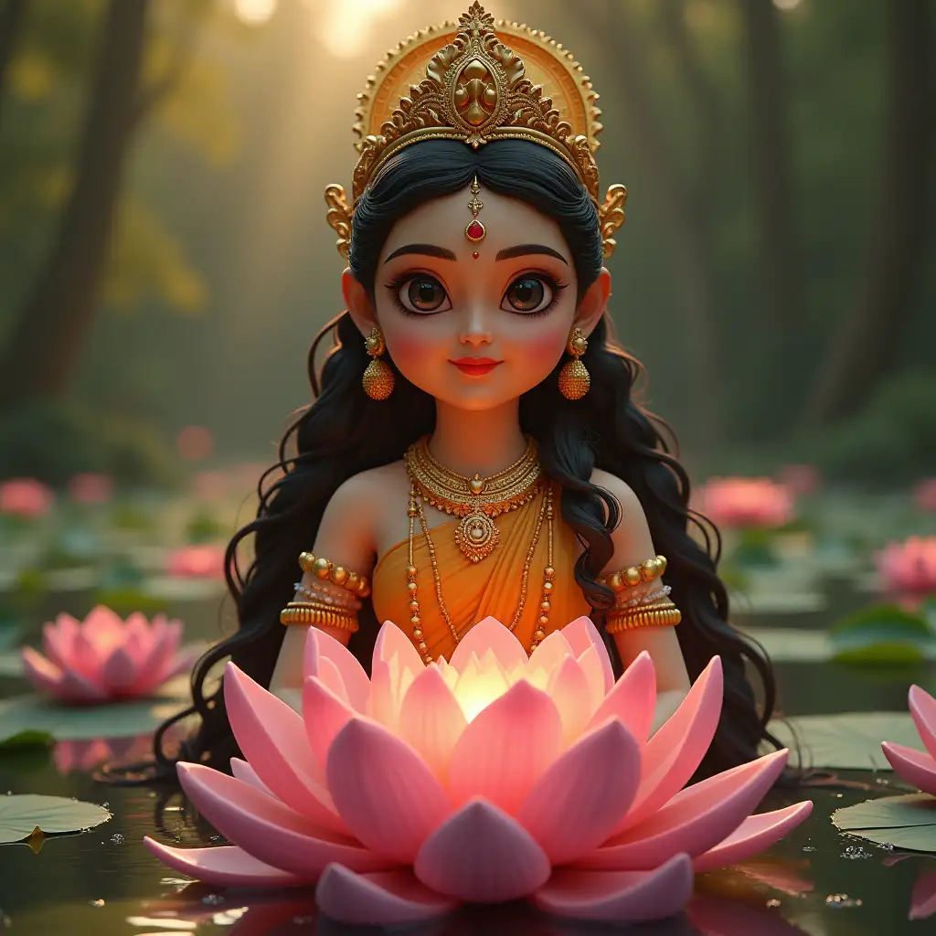 Maa-Laxmi-on-a-Majestic-Lotus-with-Radiant-Eyes-in-a-Cinematic-3D-Style