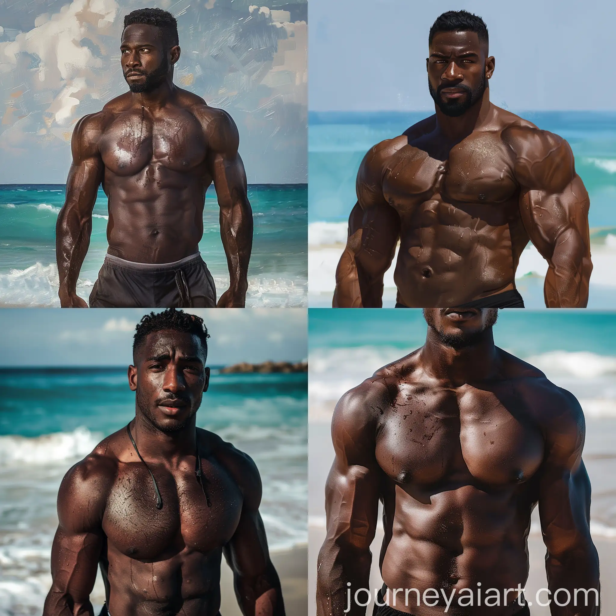 Muscular-Black-Man-Portrait-on-Beach-Background