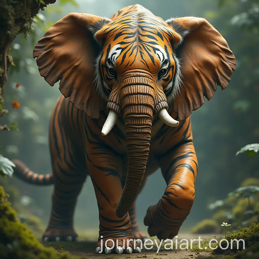 Realistic-Hybrid-Creature-of-Elephant-and-Tiger-in-Lush-Jungle