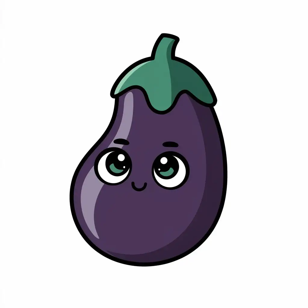 Playful Eggplant Character with Cute Expression and Green Hat