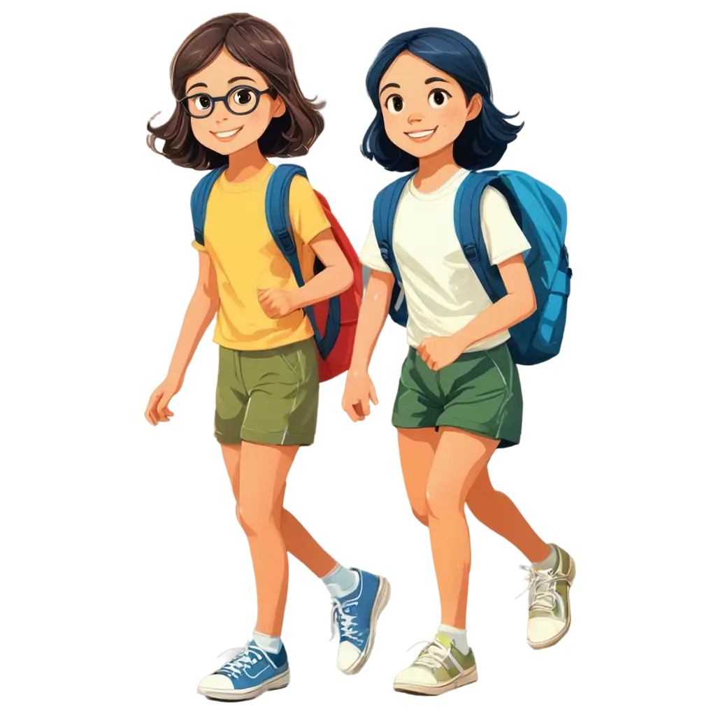 Happy-Boys-and-Girls-Heading-to-School-in-the-Forest-Colorful-Cartoon-Style-PNG-Image