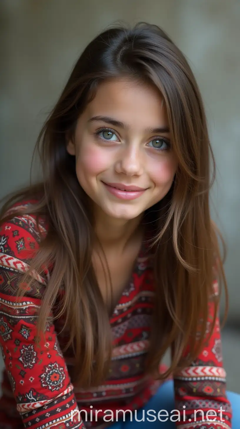 Armenian Girl Portrait with Traditional Attire and Floral Headpiece