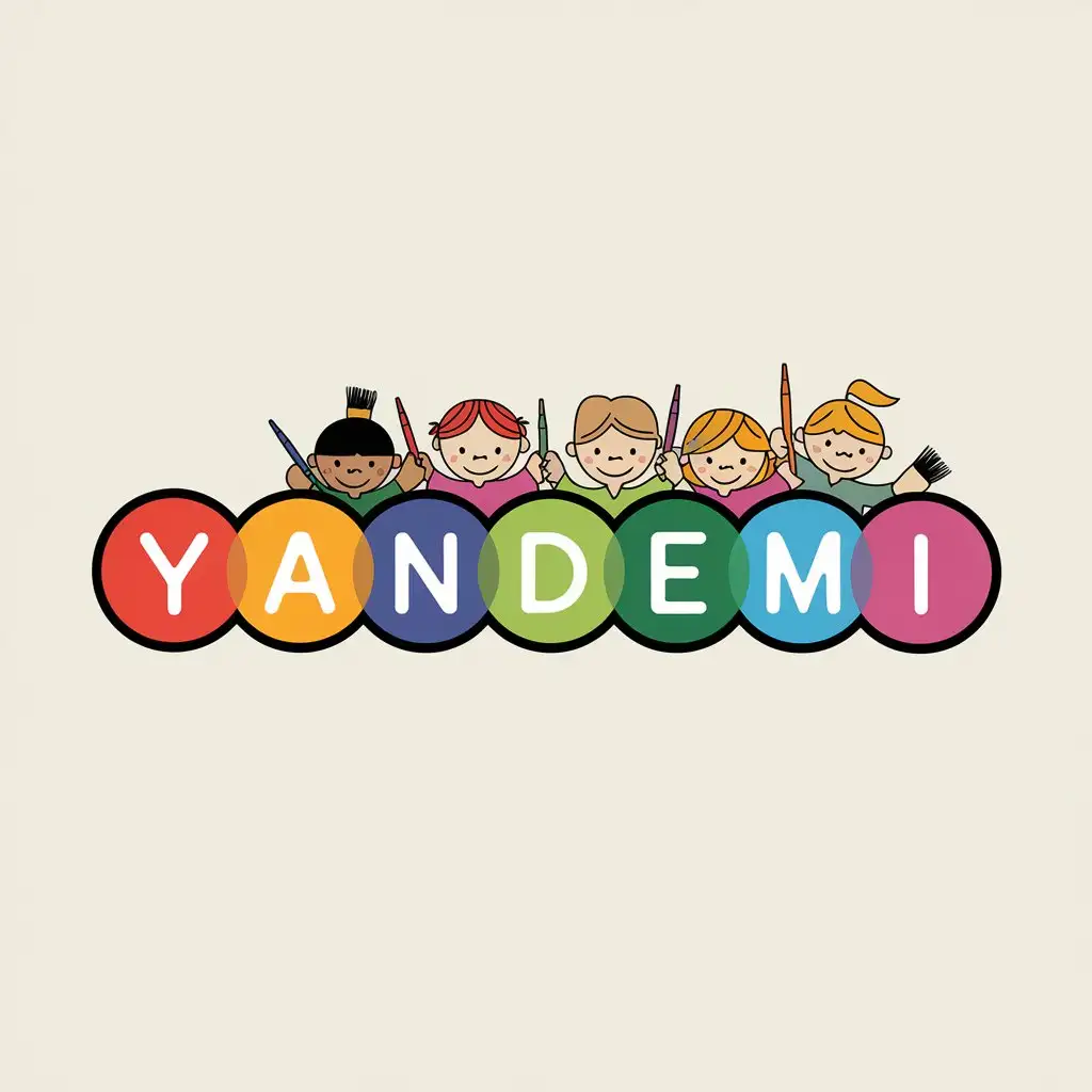 LOGO Design for YANDEMI Bright and Colorful Childrens Products Logo with Brush and Marker Theme