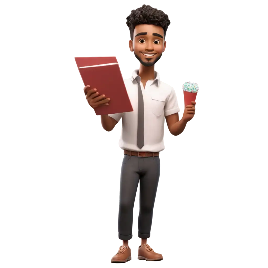 An ai generated animated guy having a bundle of courses in his hands like chatgpt and adobe creative bundle