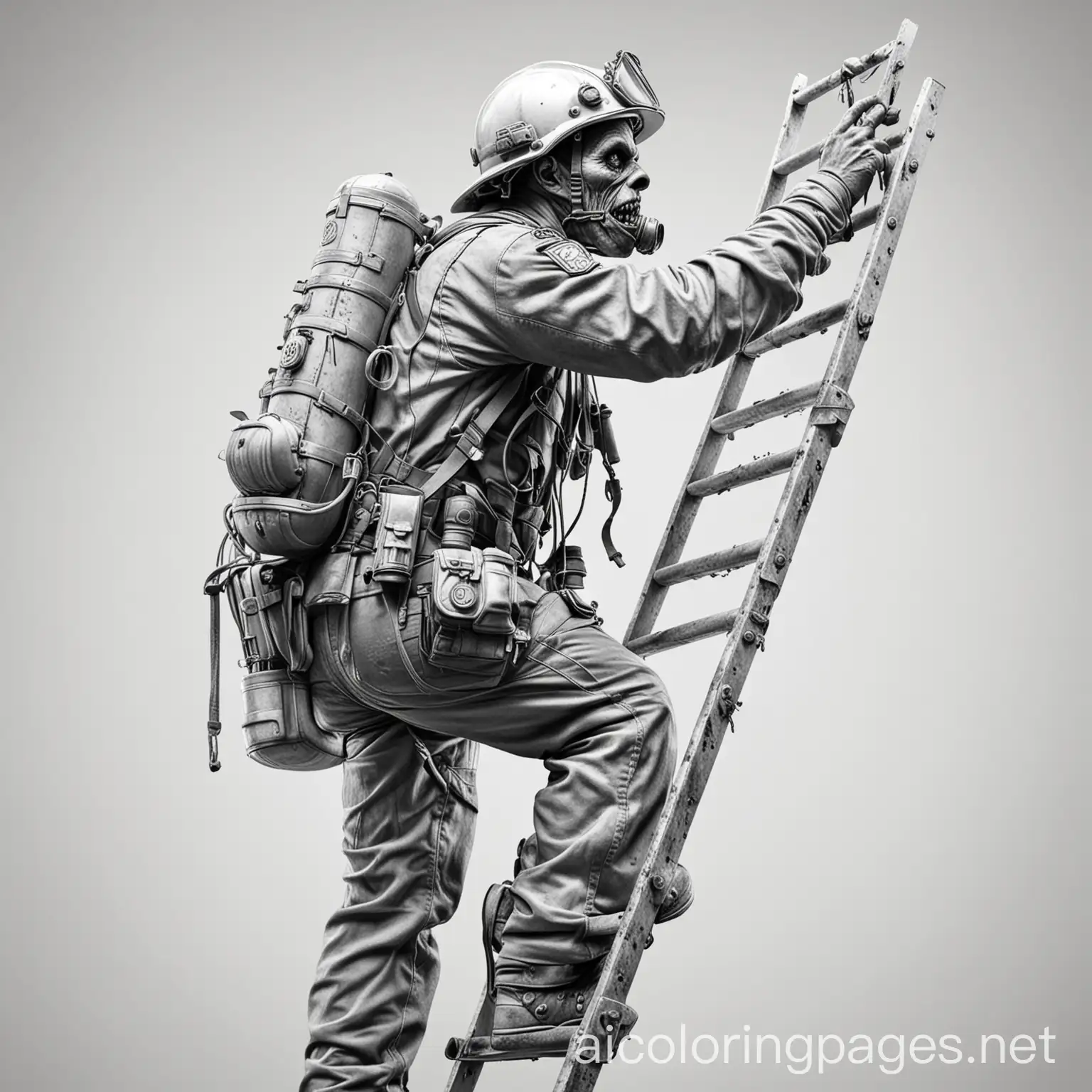 Ultra-Realistic-Zombie-Fireman-Climbing-Ladder-Coloring-Page