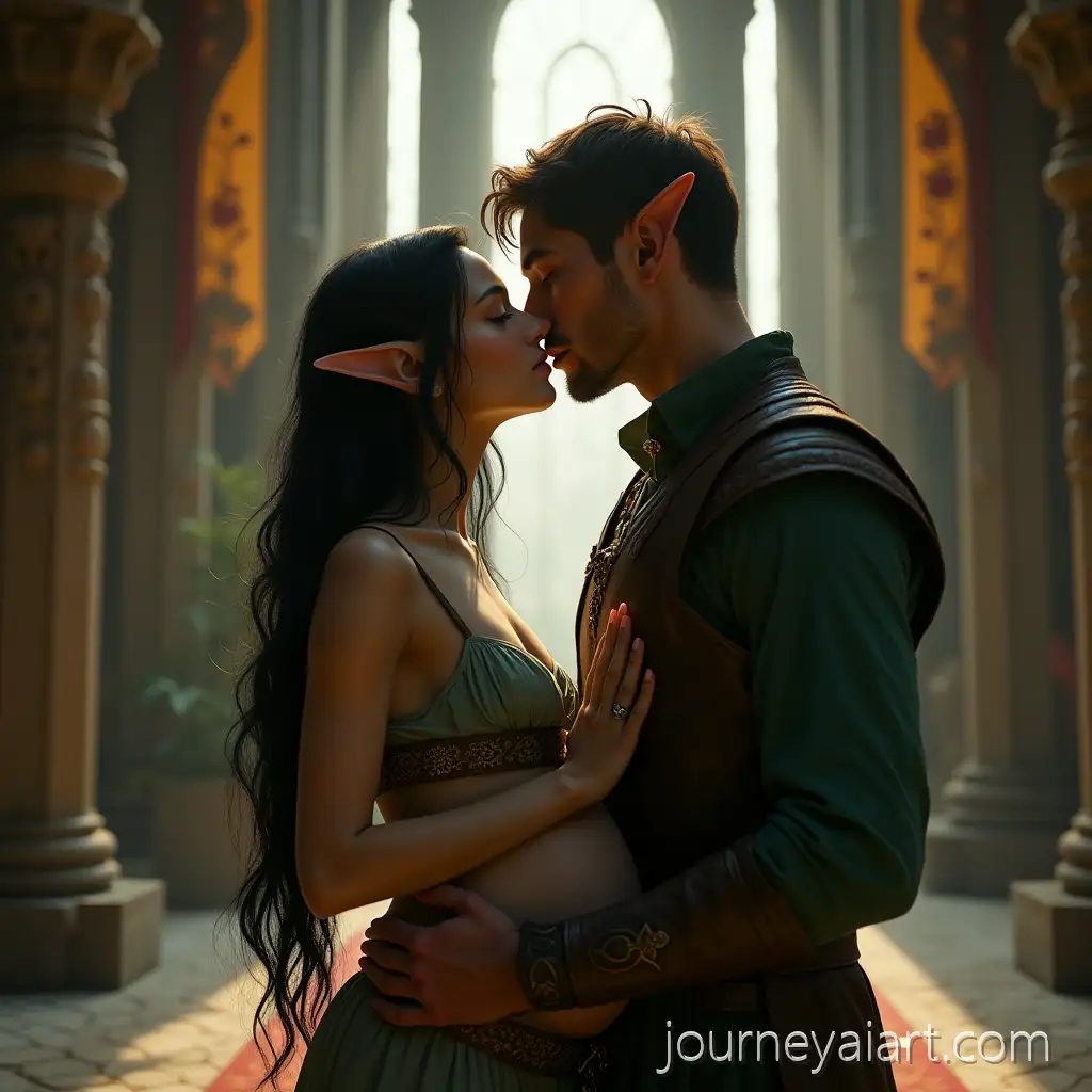 Elven-Lovers-Sharing-aElven-Lovers-in-Fantasy-Tender-Kiss-in-a-HighFantasy-Chamber