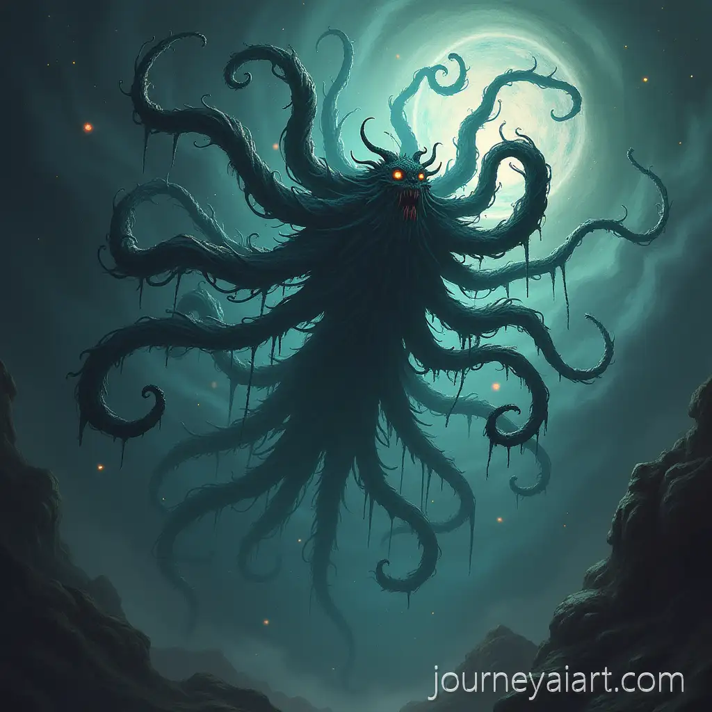 Androgynous-Eldritch-Cosmic-Horror-Floating-in-Space-with-Dark-Tendrils-Writhing